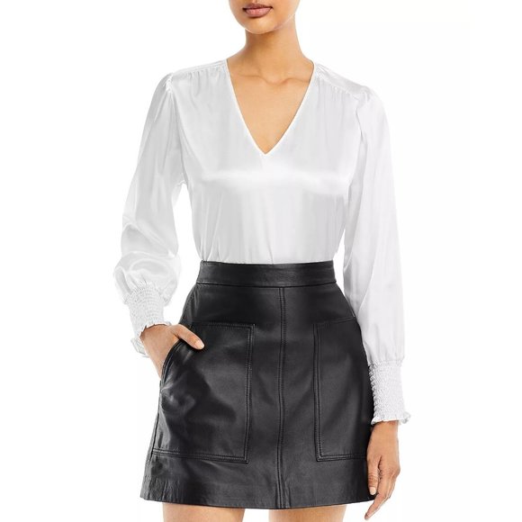 AQUA V Neck Long Sleeve Relaxed Fit Blouse - White - NWT - Size Large - Picture 3 of 3